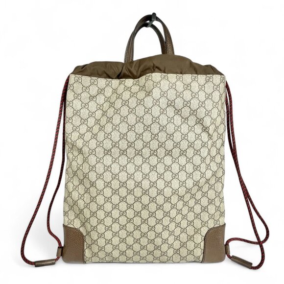 GUCCI Soft GG Supreme Monogram Drawstring Backpack Tote 2 Way Bag Unisex Patches - Picture 6 of 16